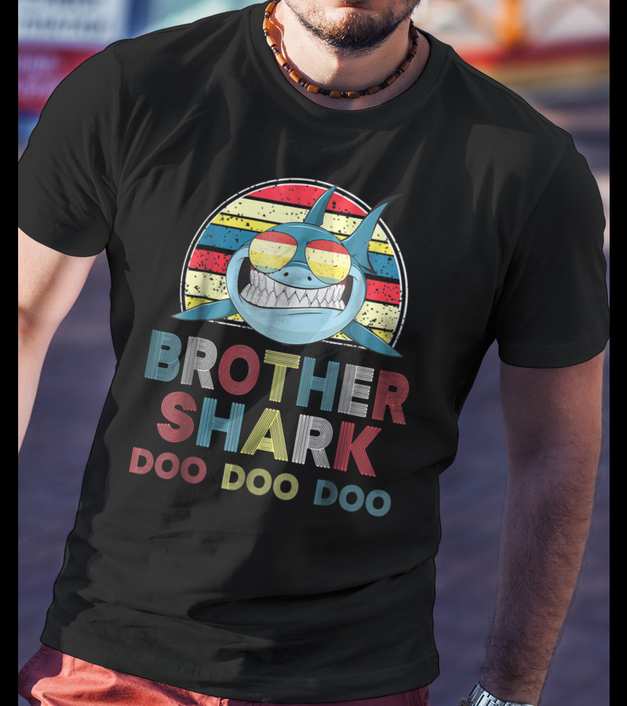 Retro Vintage Brother Shark Doo Doo Doo Sunglasses Stripes T-Shirt