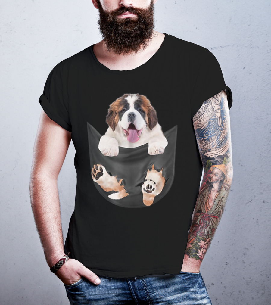 Saint Bernard Inside Pocket Funny Dog Lover Paws Peeking Out T-Shirt