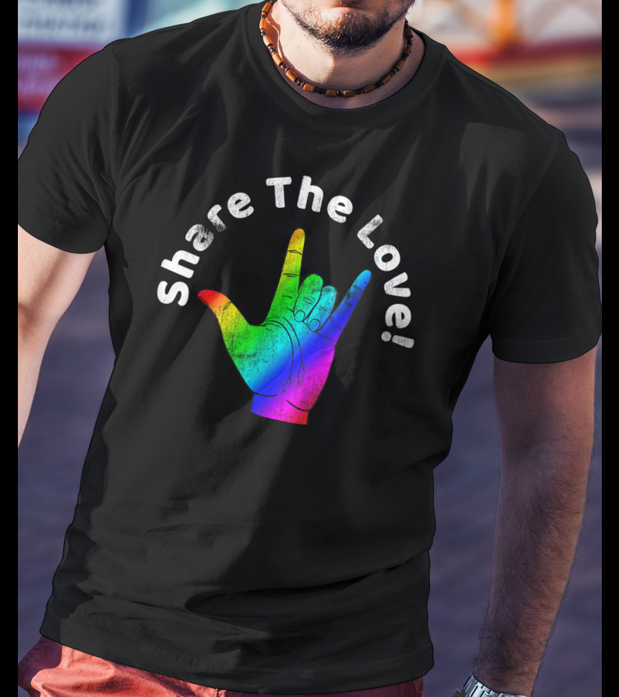 Share The Love Sign Language Rainbow Vintage Hand T-Shirt