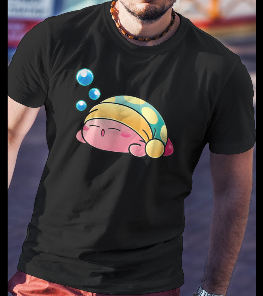 Sleeping Kirby Nightcap Bubbles T-Shirt