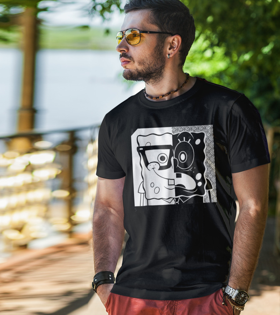 SpongeBob SquarePants Superfly Black And White Optical Illusion Comic T-Shirt