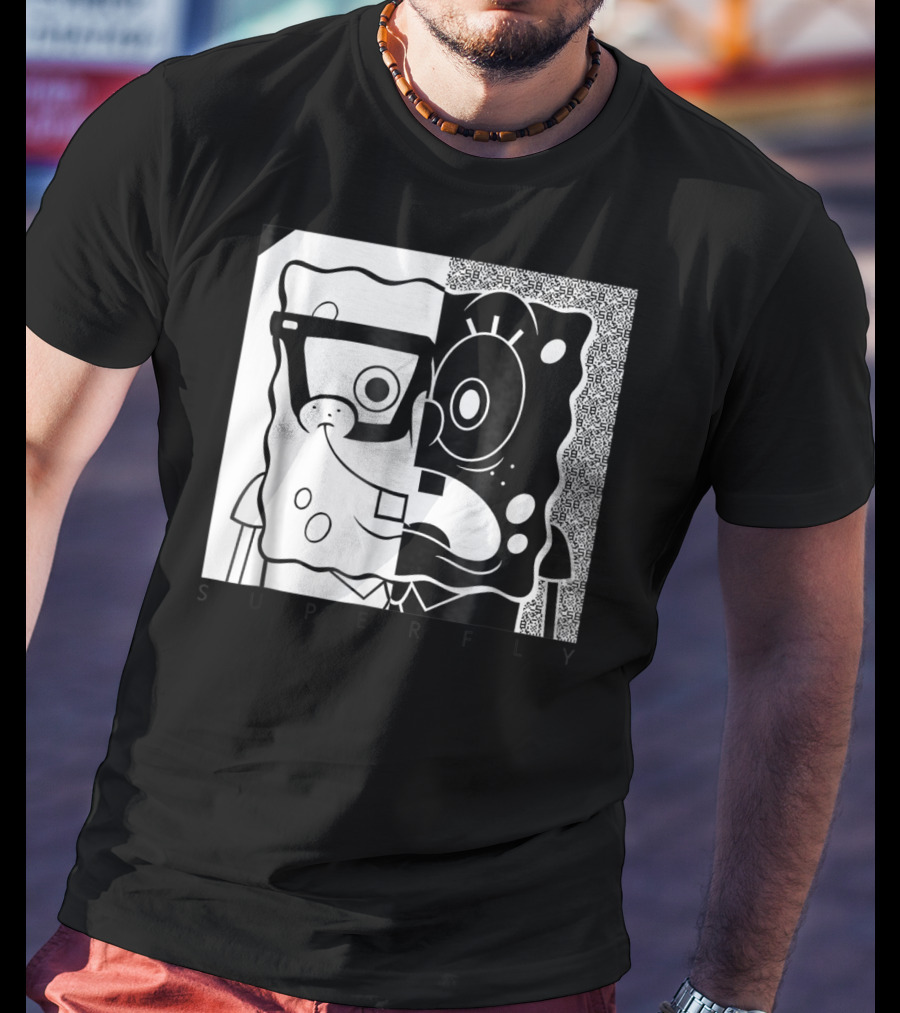 SpongeBob SquarePants Superfly Black And White Optical Illusion Comic T-Shirt