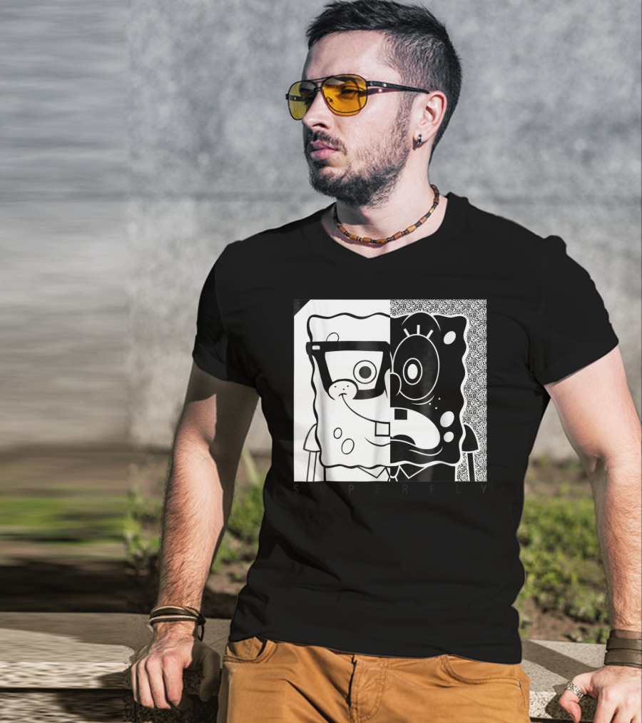 SpongeBob SquarePants Superfly Black And White Optical Illusion Comic T-Shirt