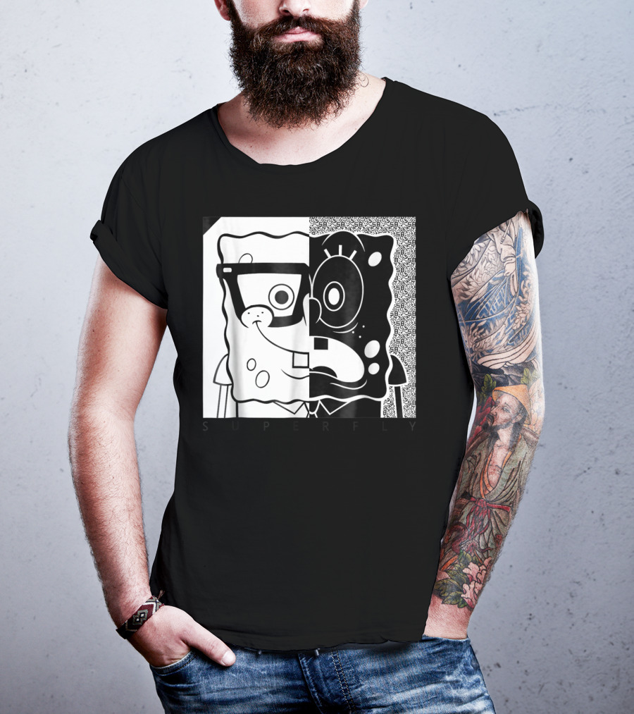 SpongeBob SquarePants Superfly Black And White Optical Illusion Comic T-Shirt