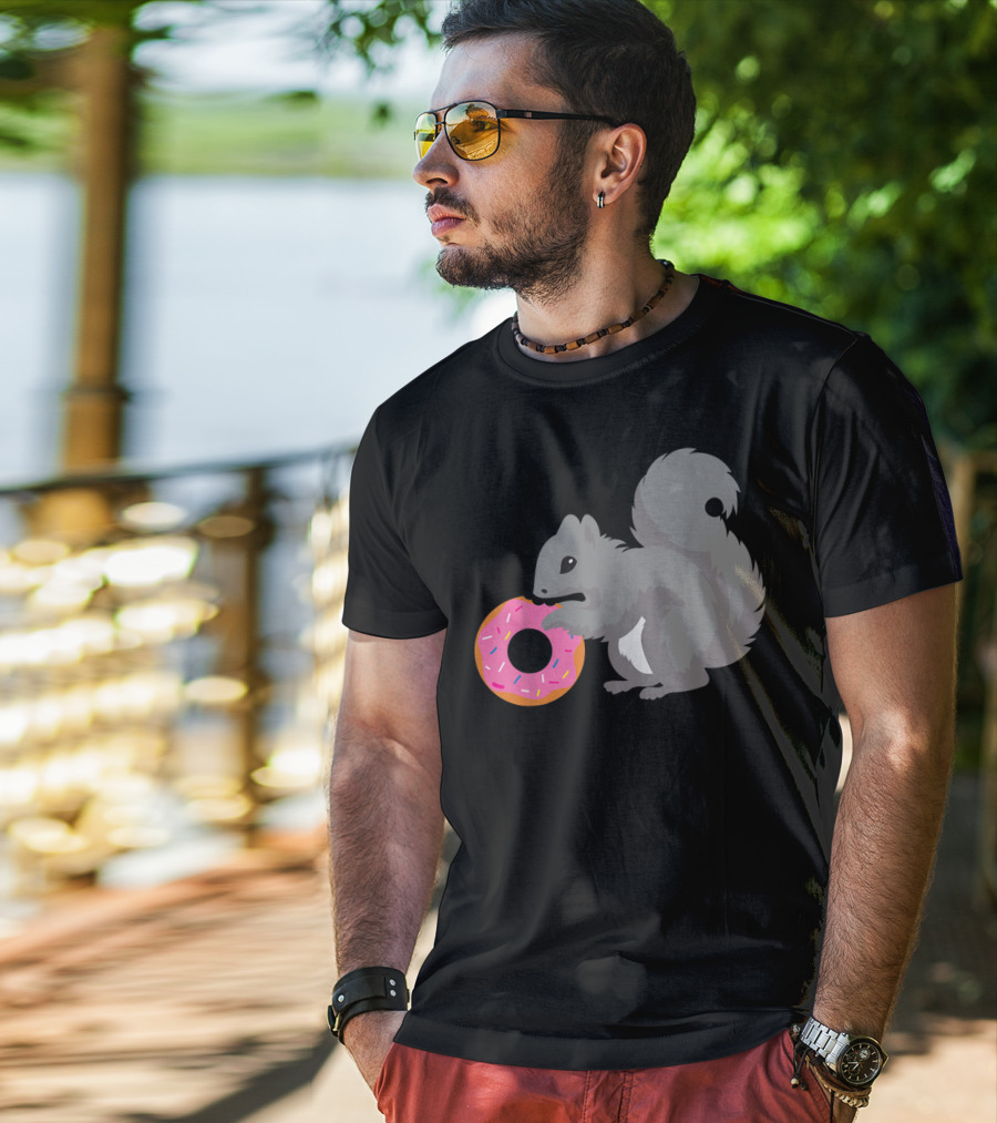 Squirrel Holding Pink Sprinkled Doughnut T-Shirt