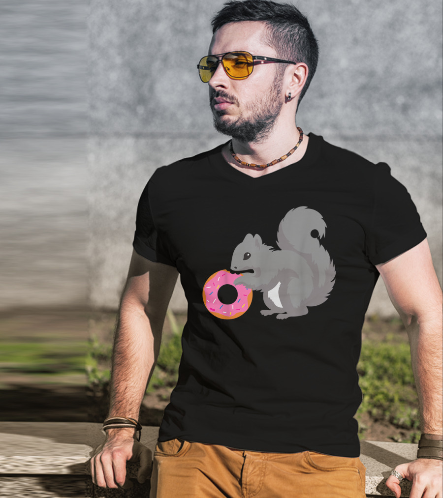 Squirrel Holding Pink Sprinkled Doughnut T-Shirt