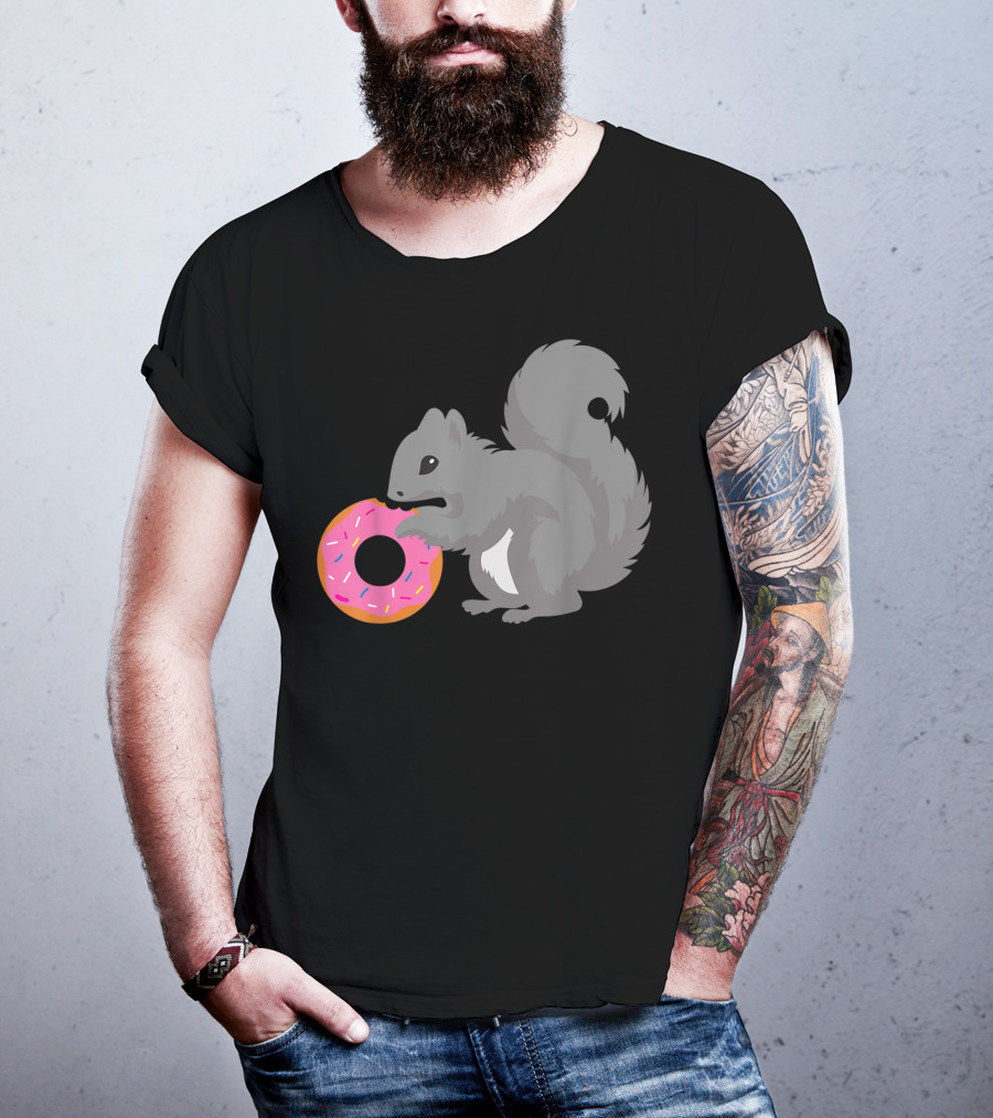 Squirrel Holding Pink Sprinkled Doughnut T-Shirt