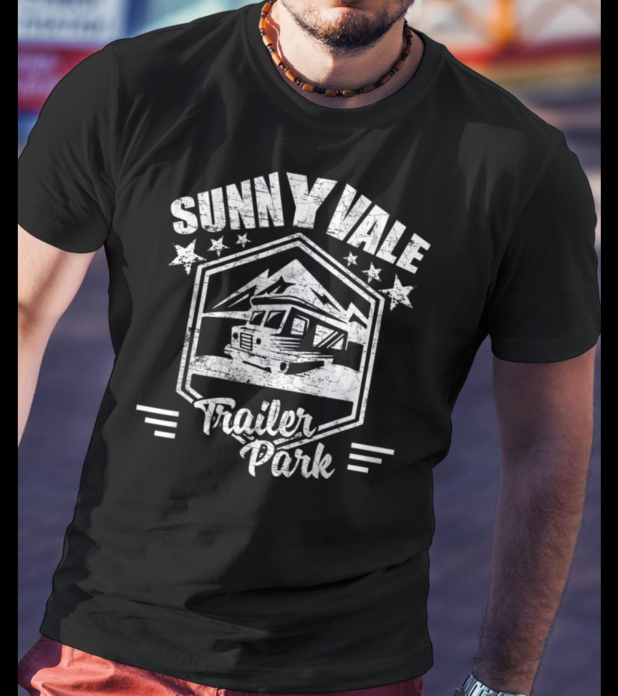 Sunnyvale Trailer Park Stars And Mountain Landscape Badge T-Shirt