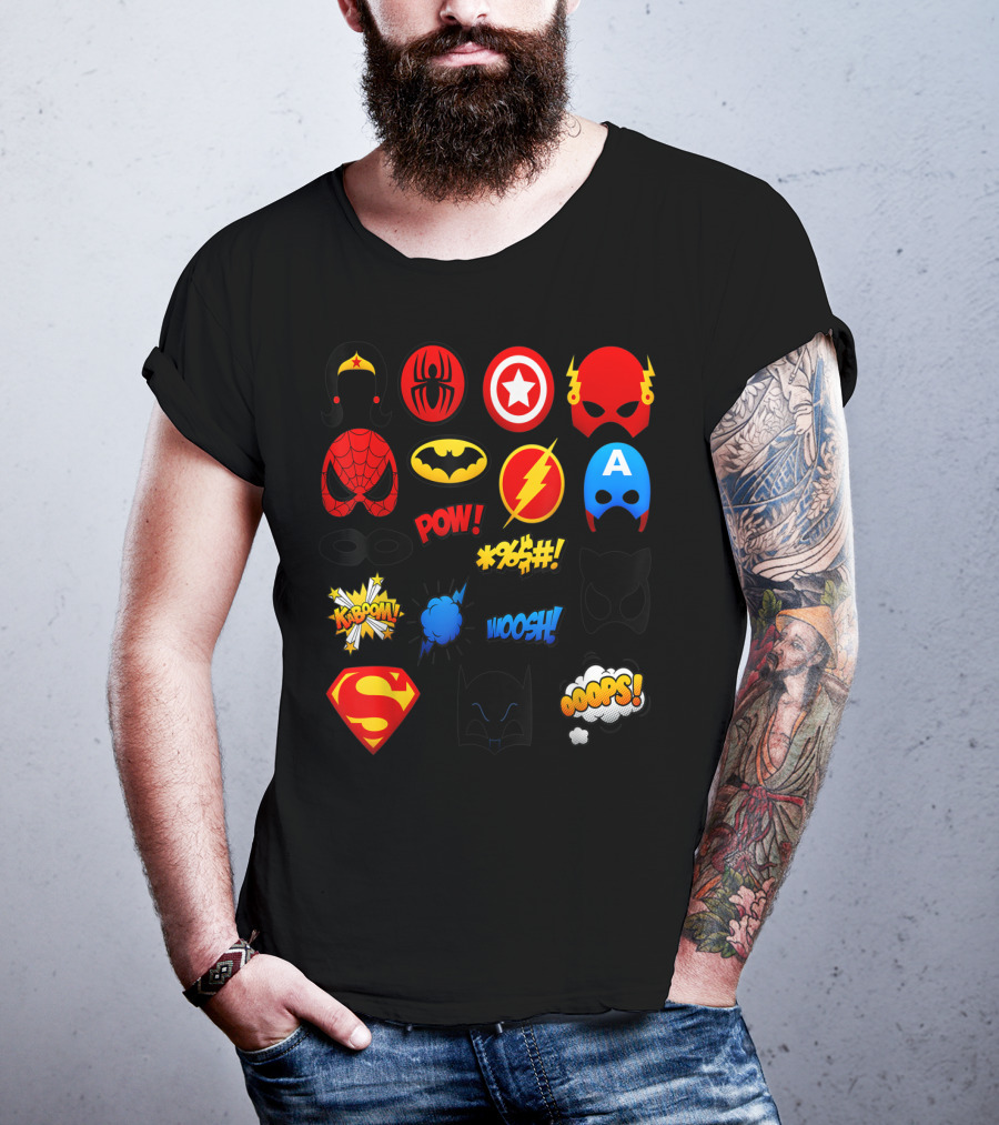 Superheroes Icons Spider Captain Batman Flash Wonder Emoji KABOOM POW OOOOPS Super T-Shirt