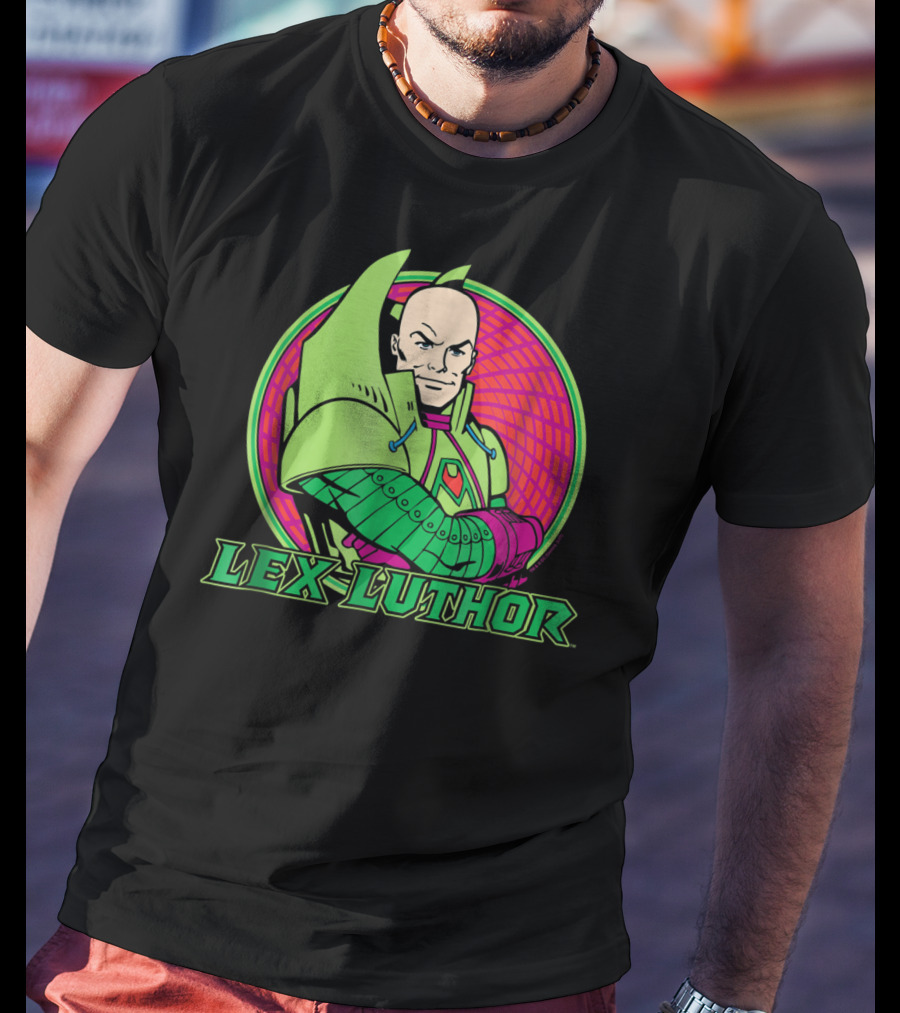 Lex Luthor Iconic Supervillain Style In Bold Green And Pink Armored Suit T-Shirt