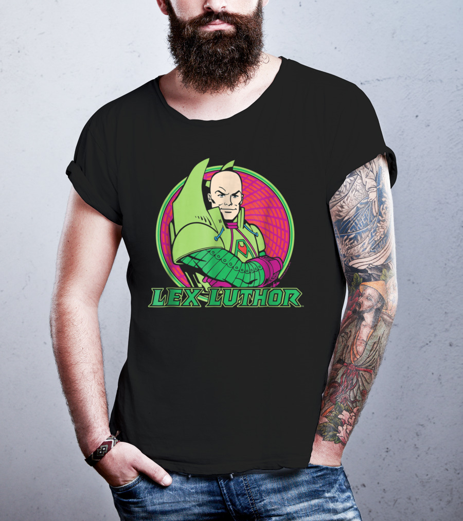 Lex Luthor Iconic Supervillain Style In Bold Green And Pink Armored Suit T-Shirt