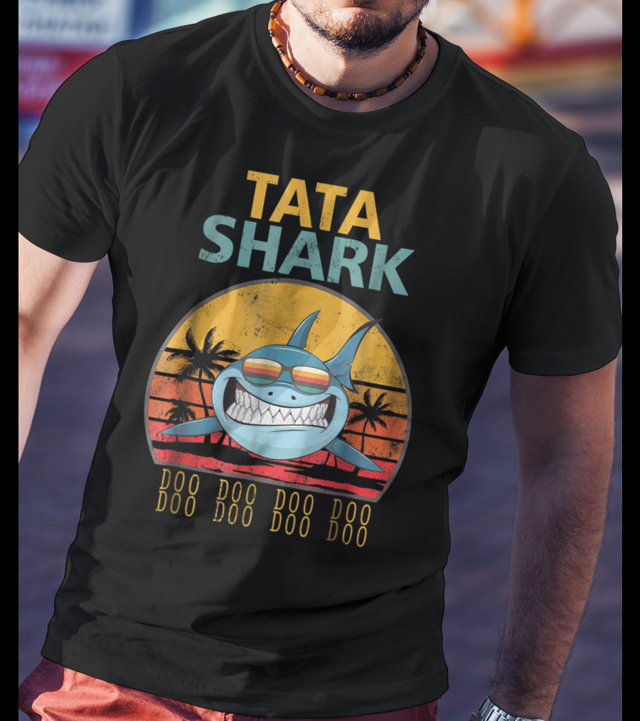 TATA Shark Doo Doo Doo Retro Sunset Palms T-Shirt