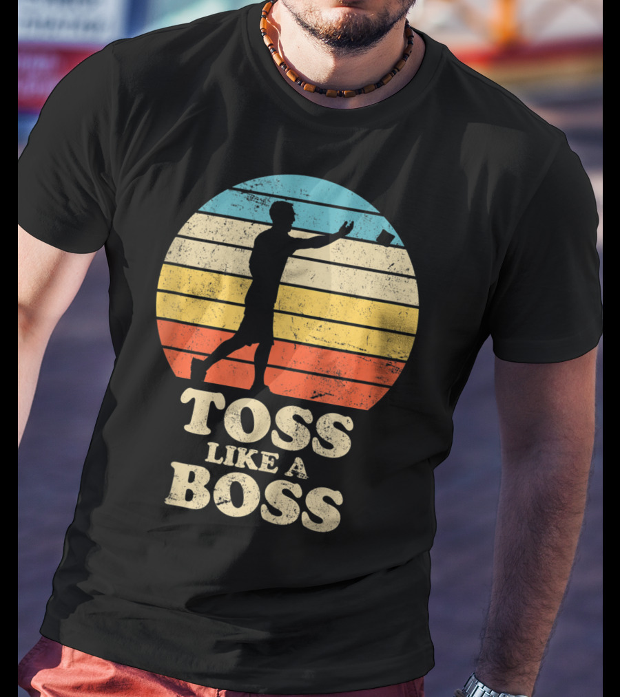 Toss Like A Boss Vintage Sunset Cornhole T-Shirt