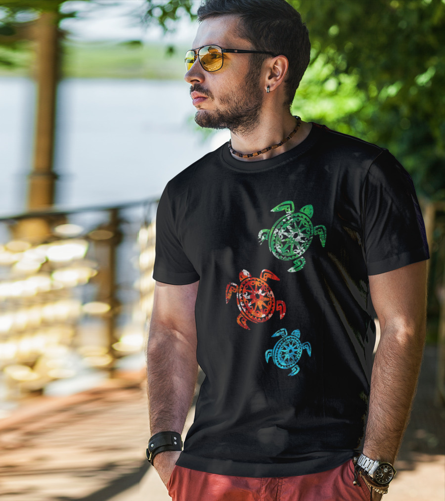 Turtles Save The Turtles Climate Change Green Red Blue T-Shirt
