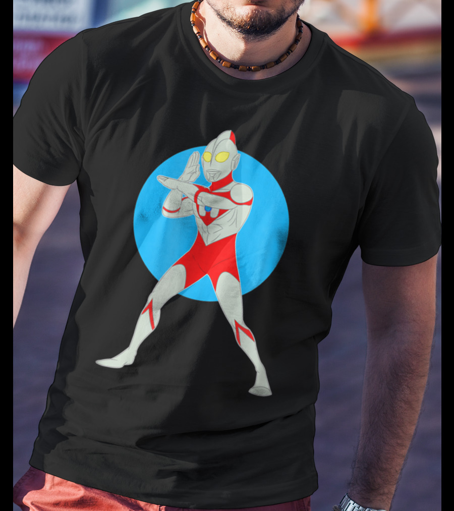 Ultraman Standing Pose With Blue Circle Background T-Shirt