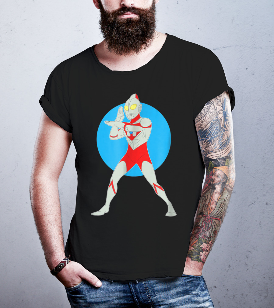 Ultraman Standing Pose With Blue Circle Background T-Shirt