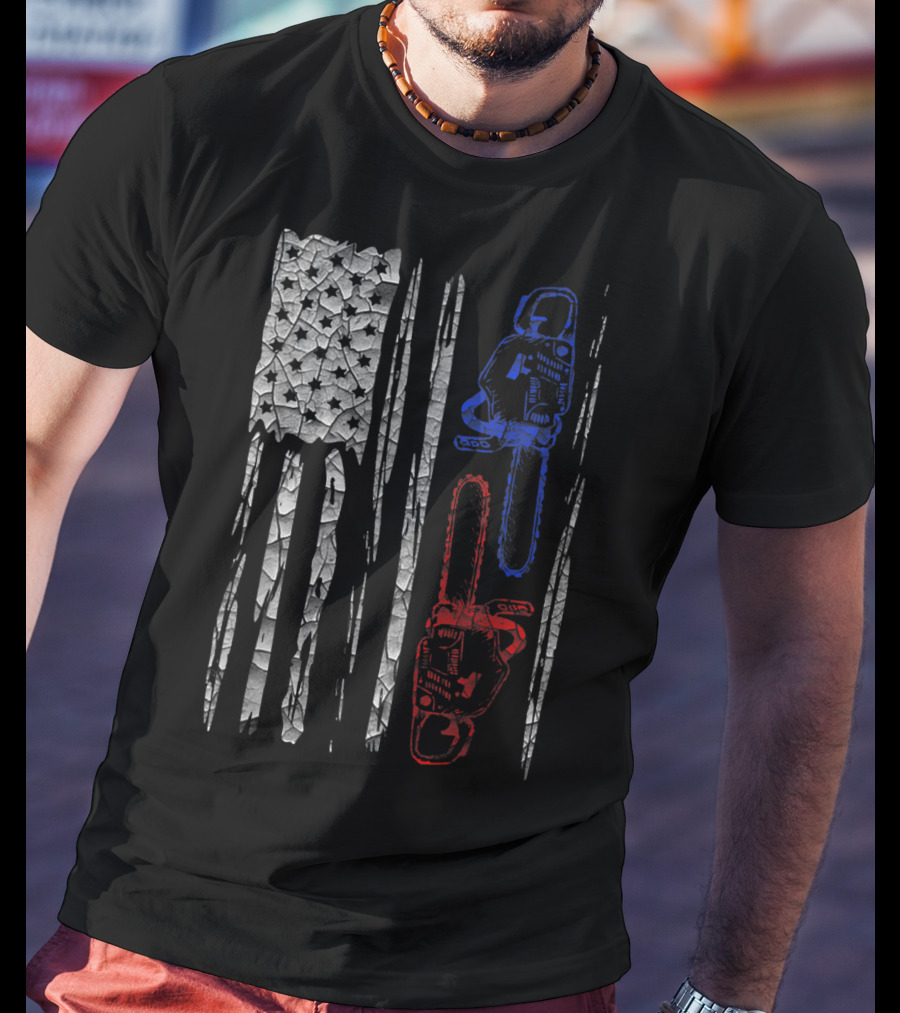 US FLAG CHAINSAW Lumberjack Logger Lumber Patriotic Chainsaws T-Shirt