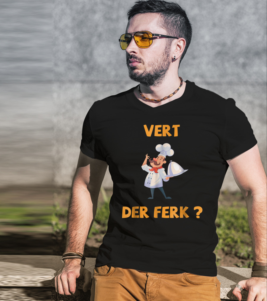 Vert Der Ferk Chef Cartoon Character With Serving Tray T-Shirt