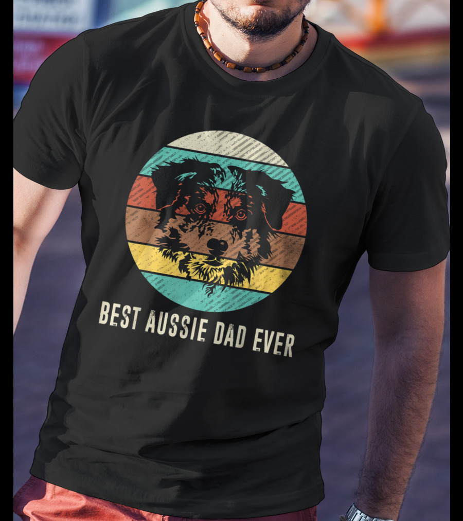 Best Aussie Dad Ever Vintage Retro Dog Stripes Circle T-Shirt