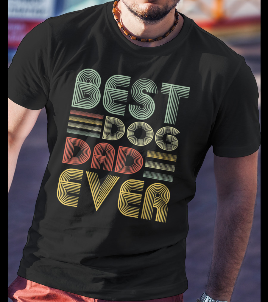 Vintage Best Dog Dad Ever Father's Day Striped Retro T-Shirt