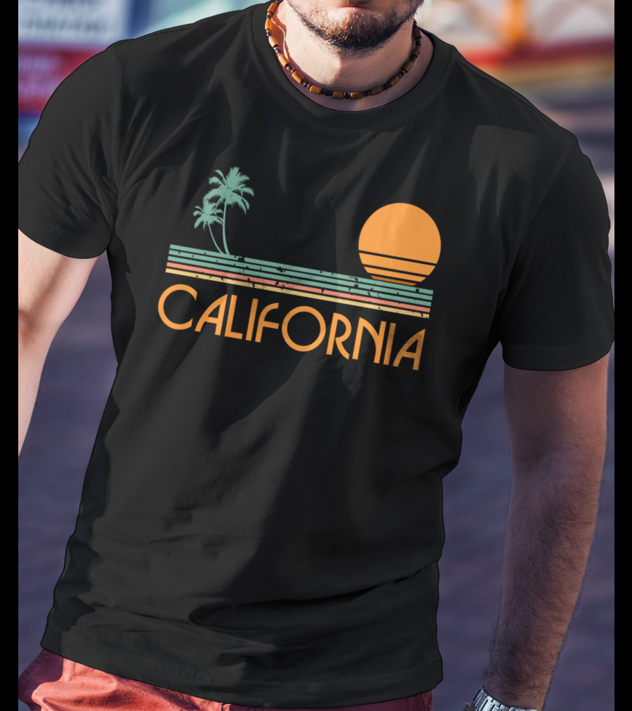 California Retro Sunset Palm Beach Vintage T-Shirt