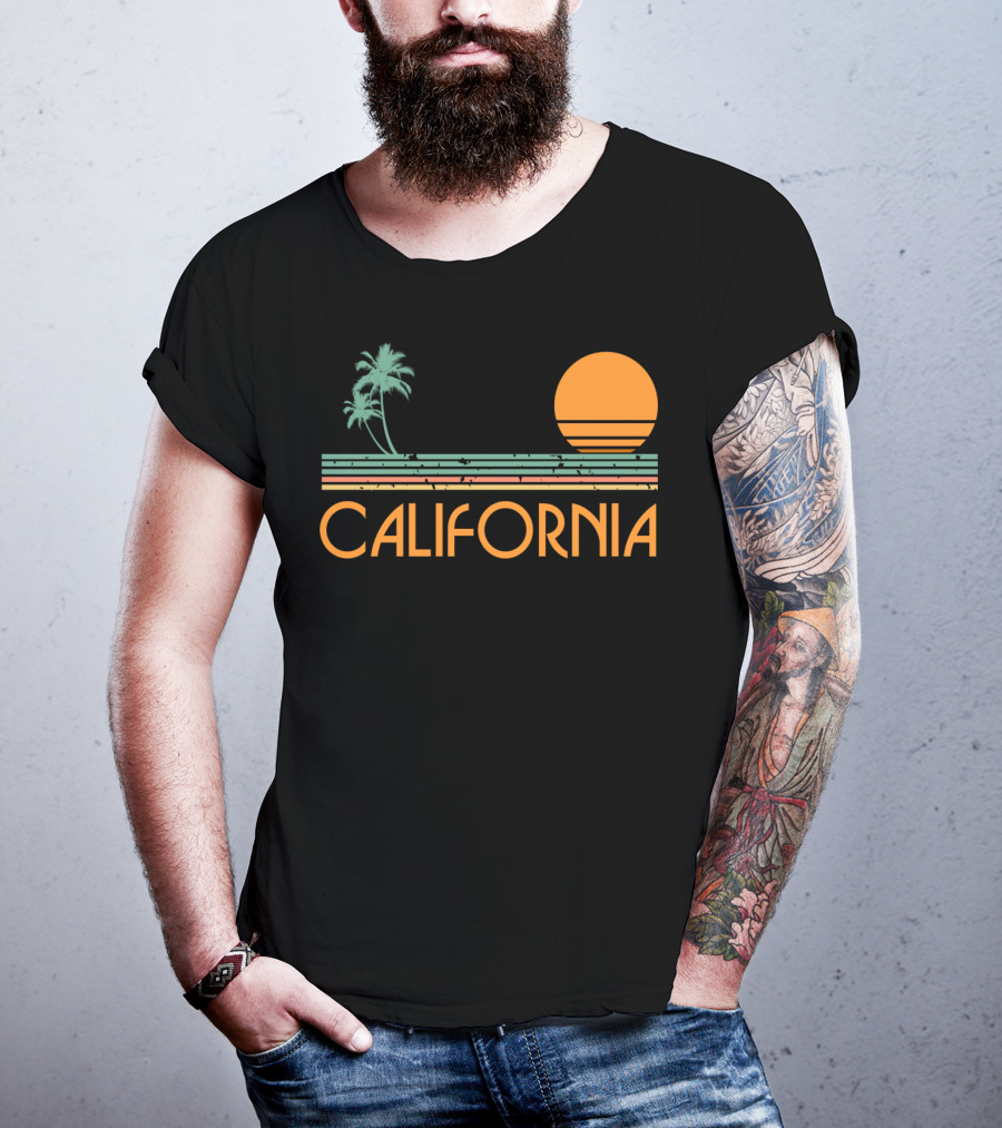 California Retro Sunset Palm Beach Vintage T-Shirt