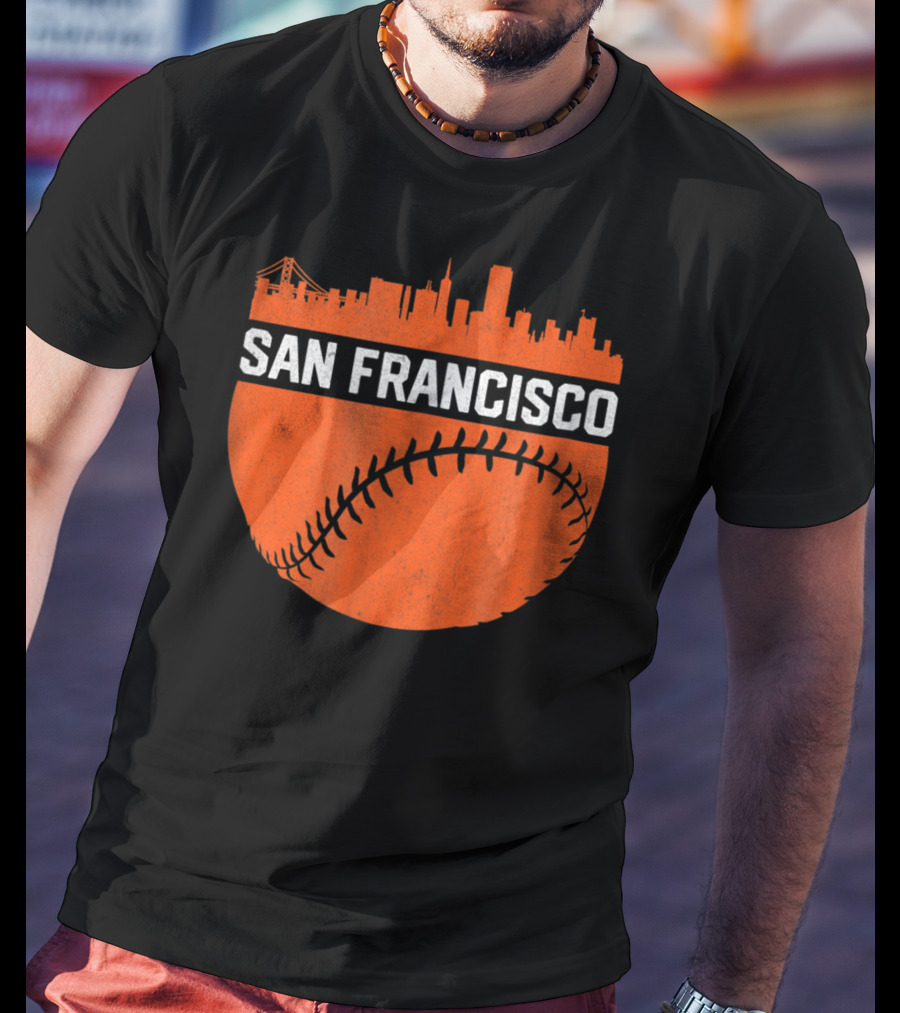 Vintage San Francisco Skyline Baseball Bridge Orange T-Shirt