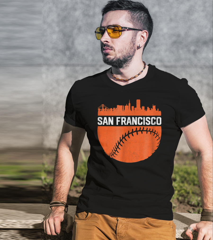 Vintage San Francisco Skyline Baseball Bridge Orange T-Shirt