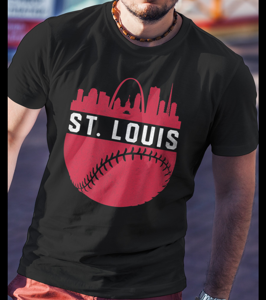 Vintage St Louis Missouri Skyline Baseball Arch T-Shirt