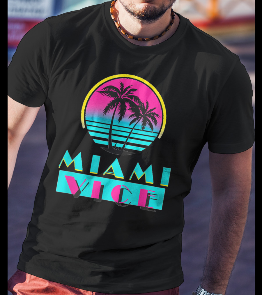 Miami Vice Vintage Florida Cityscape Retro Palm Sunset T-Shirt