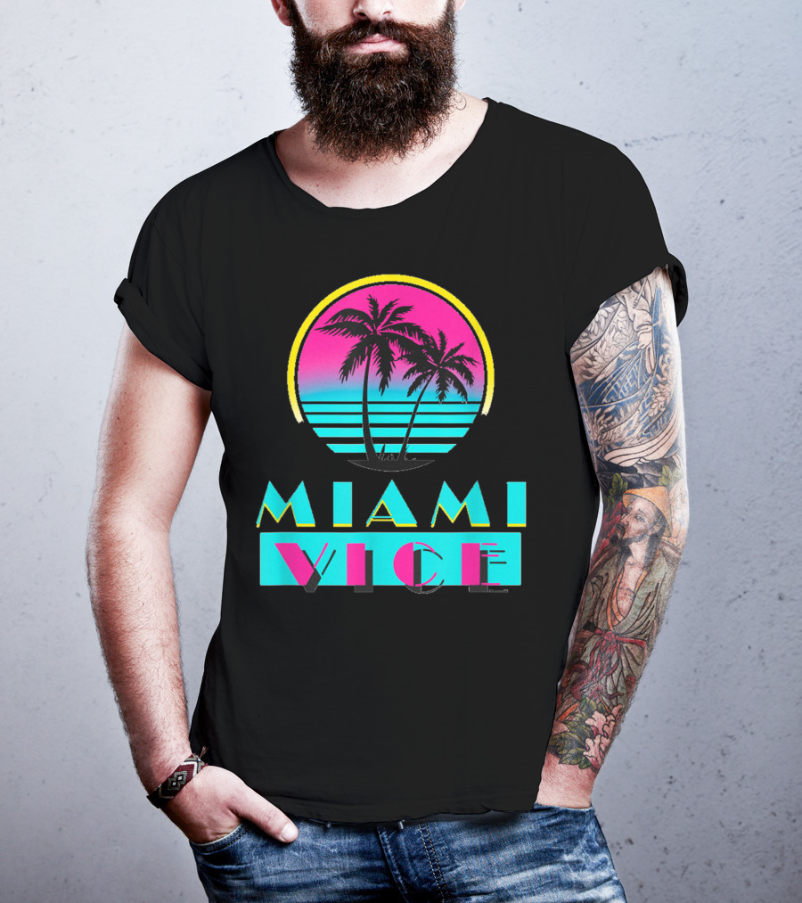 Miami Vice Vintage Florida Cityscape Retro Palm Sunset T-Shirt