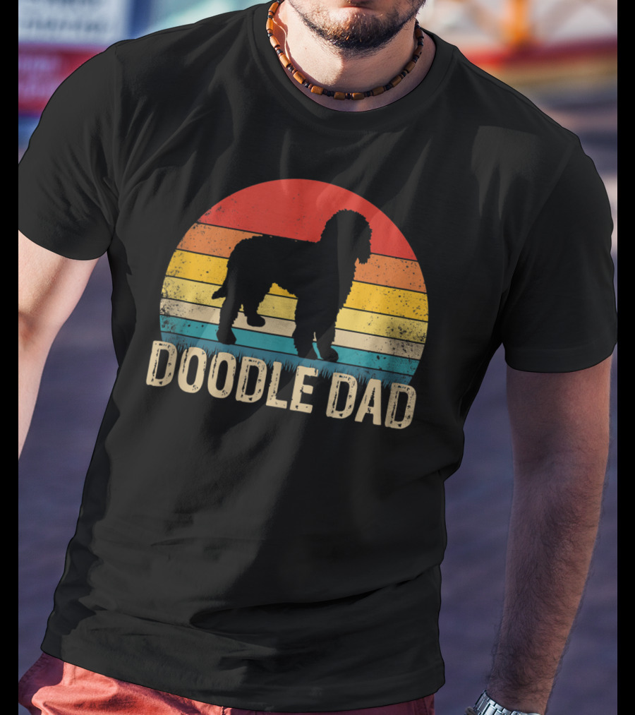 Vintage Goldendoodle Silhouette Doodle Dad Retro Sunset T-Shirt