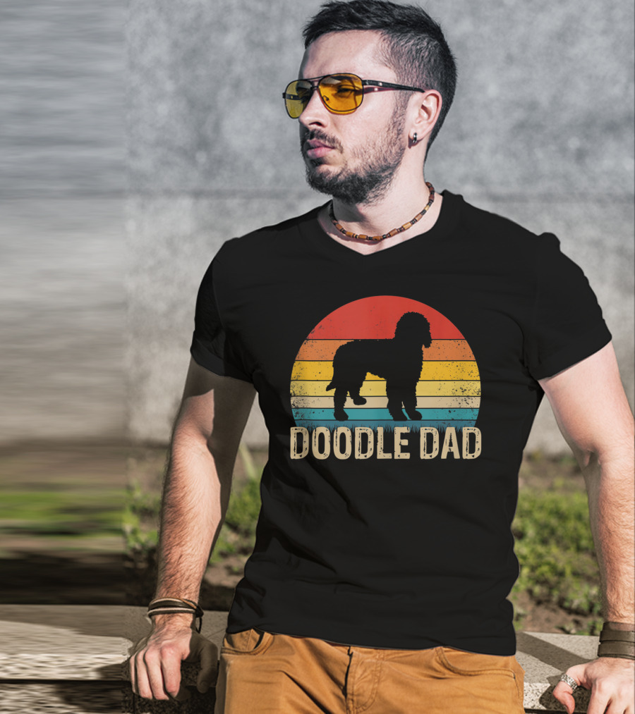 Vintage Goldendoodle Silhouette Doodle Dad Retro Sunset T-Shirt