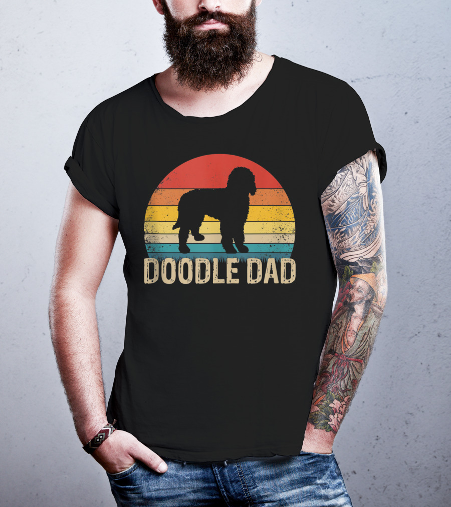 Vintage Goldendoodle Silhouette Doodle Dad Retro Sunset T-Shirt