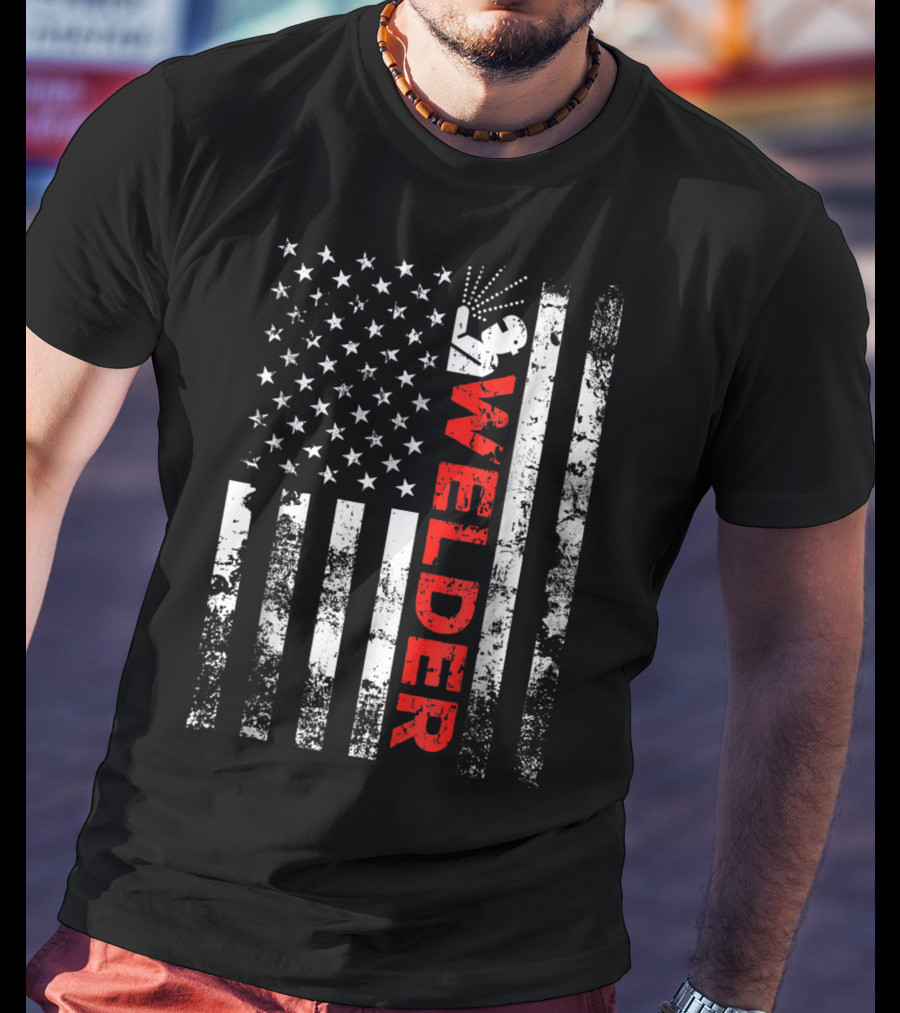 Welder USA Vintage American Flag Welding T-Shirt