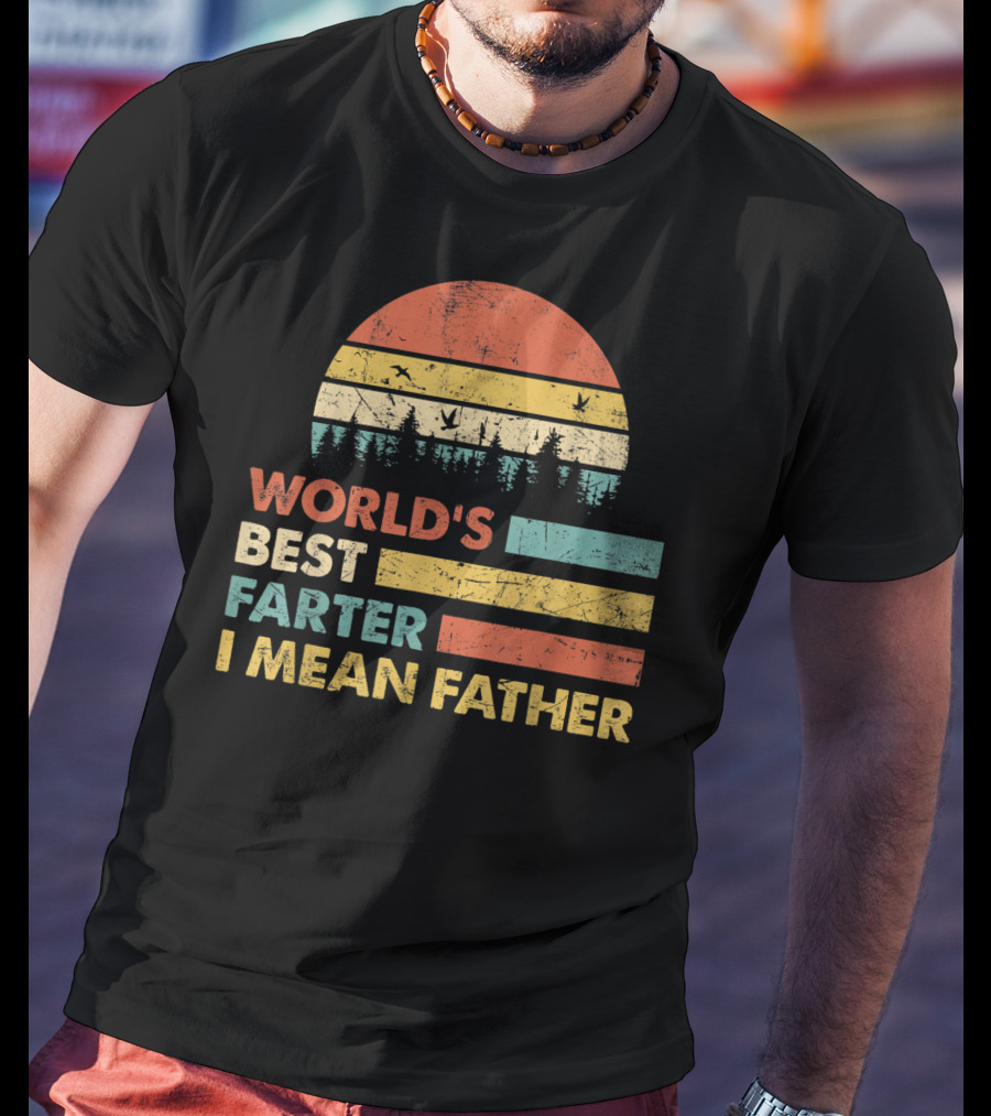 World's Best Farter I Mean Father Sunset Forest Distressed Retro Vintage T-Shirt