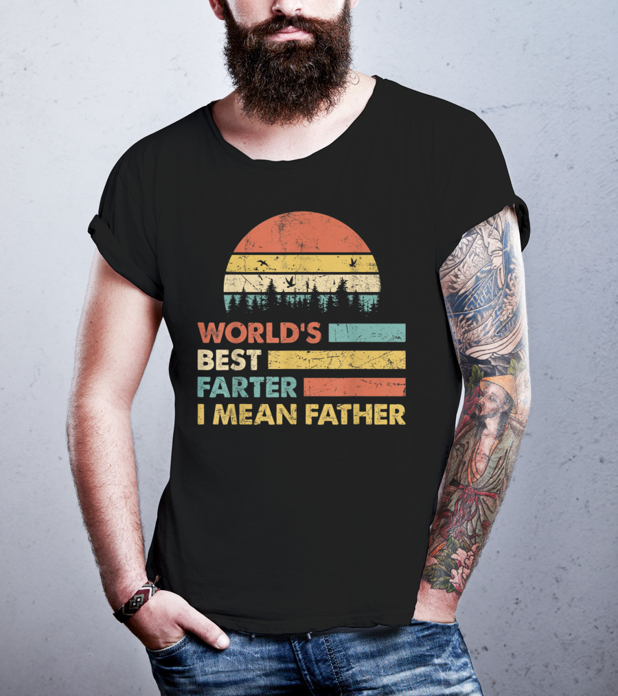 World's Best Farter I Mean Father Sunset Forest Distressed Retro Vintage T-Shirt