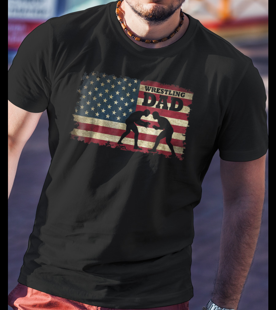 Wrestling Dad American Flag T-Shirt