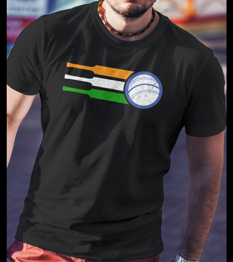 India Cricket Team Fan Flag With Cricket Ball And Tricolor T-Shirt
