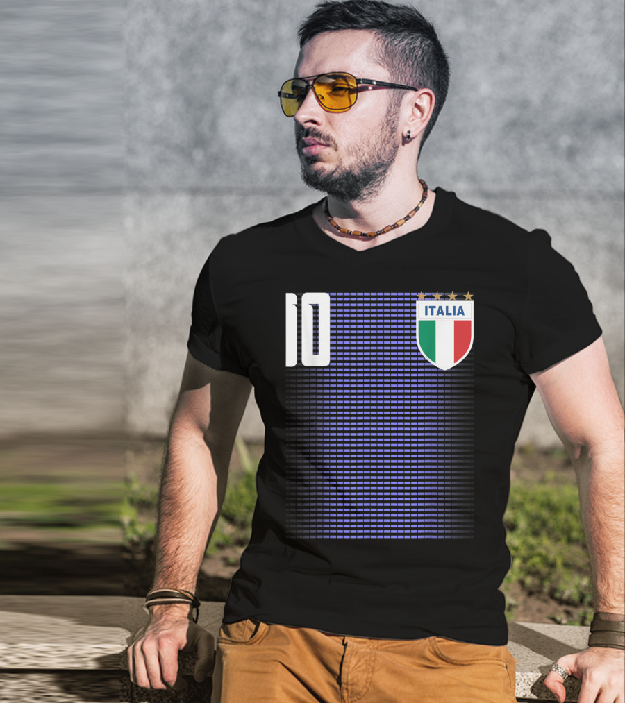 Italia Italian Italiano Italy Calcio Soccer Jersey Number 10 Crest With Stars T-Shirt