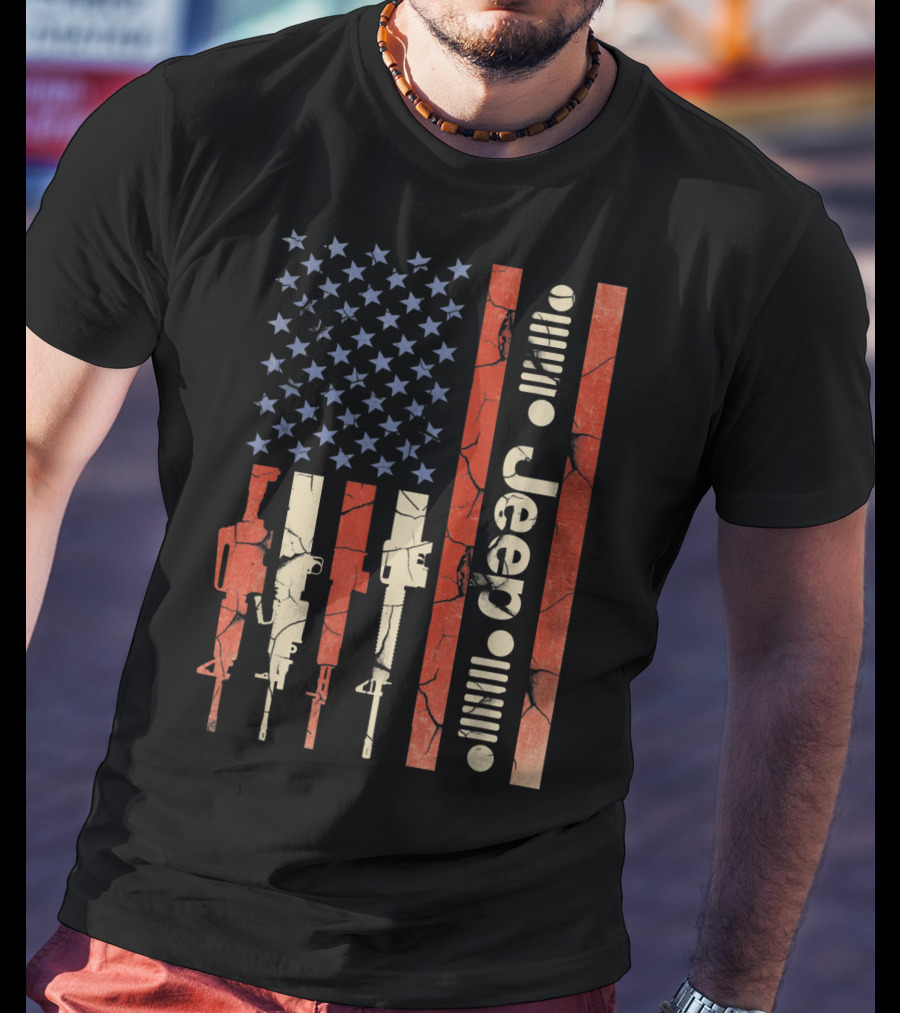 Jeep American Flag With Gun Design For Jeep Lovers T-Shirt