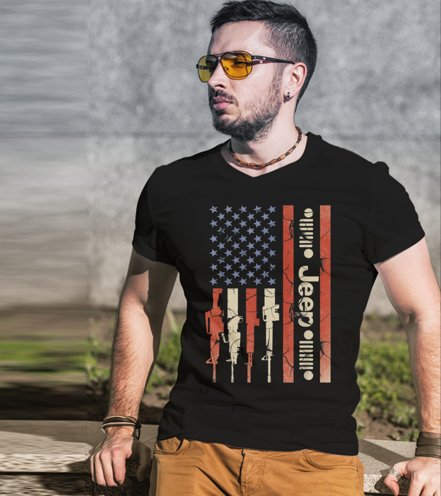 Jeep American Flag With Gun Design For Jeep Lovers T-Shirt