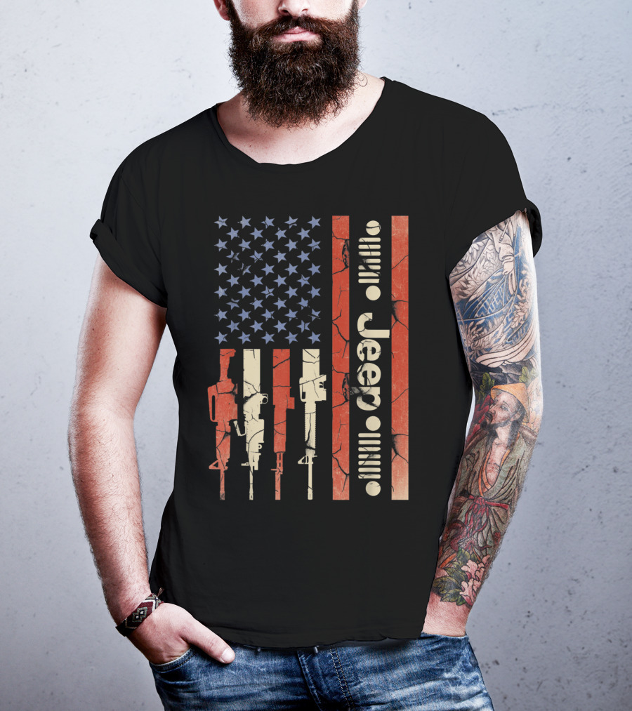 Jeep American Flag With Gun Design For Jeep Lovers T-Shirt