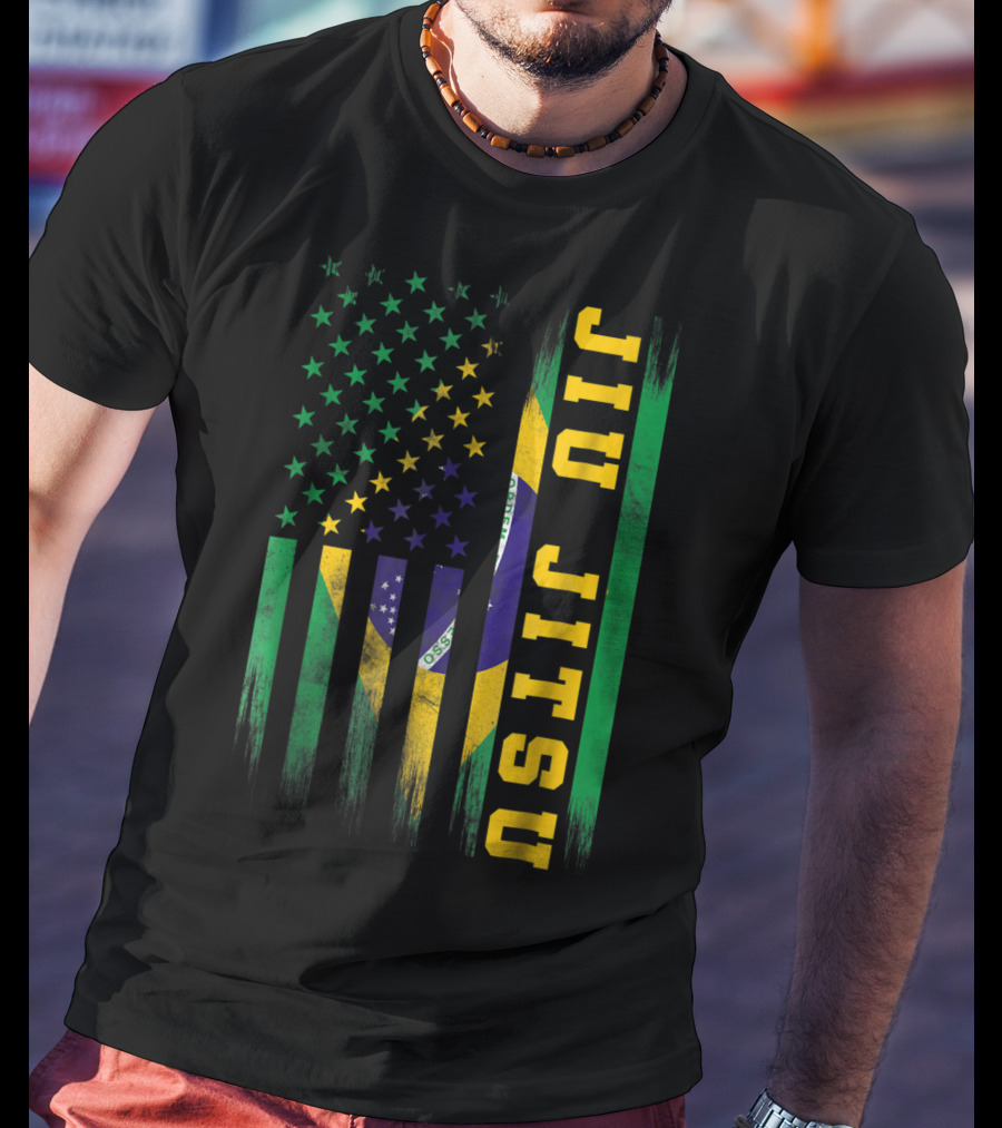 Jiu Jitsu Brazilian BJJ Brazil United States Flag T-Shirt