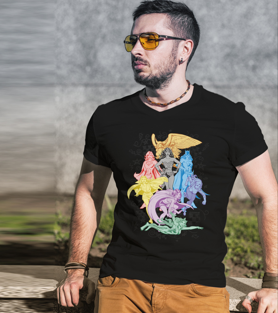Justice League Super Heroes In Vibrant Rainbow Colors T-Shirt