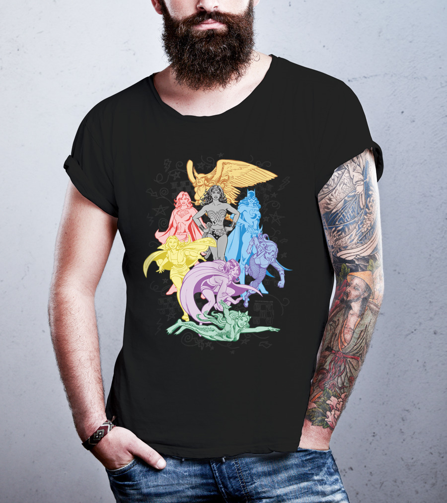 Justice League Super Heroes In Vibrant Rainbow Colors T-Shirt
