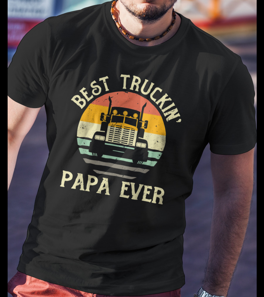 Best Truckin' Papa Ever Vintage Sunset Truck T-Shirt