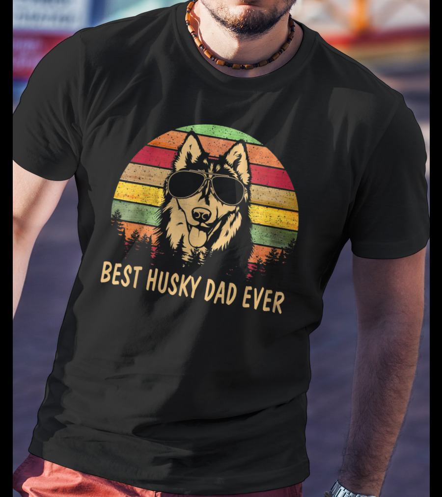 Best Husky Dad Ever Father's Day Men's Retro Sunglasses Dog T-Shirt