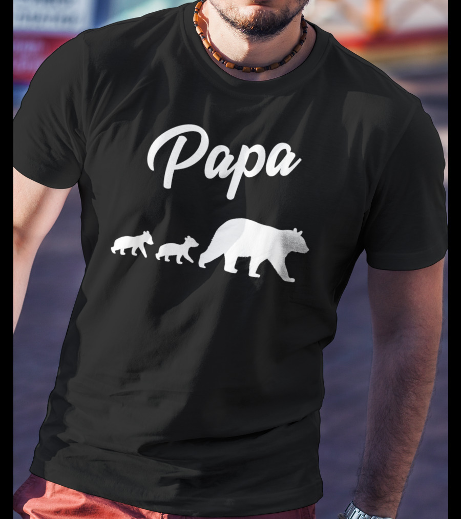 Papa Bear With Two Cubs Mens Twin Dad 2 Kids Fath T-Shirt