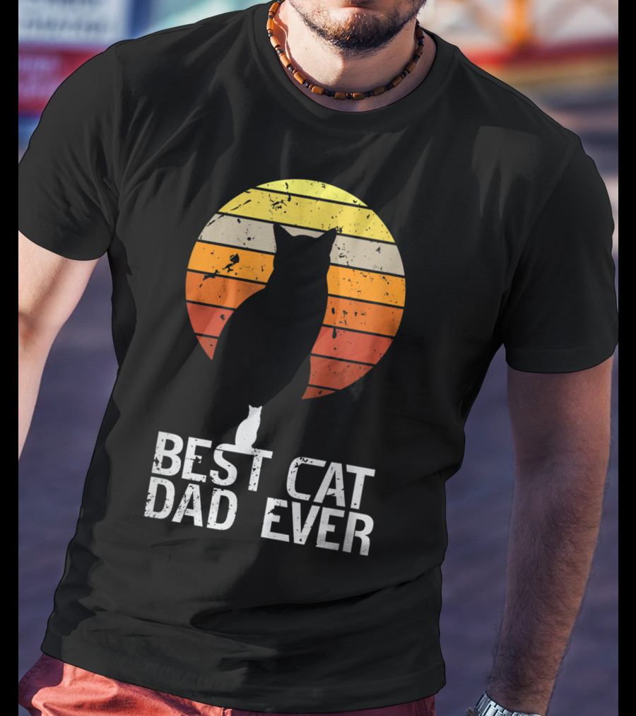 Mens Vintage Best Cat Dad Ever Cat Daddy Retro Sunset T-Shirt